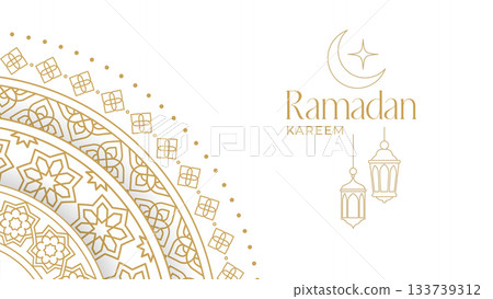 Elegant Ramadan Kareem background with arabesque geometric mandala pattern. Modern Islamic greeting 133739312