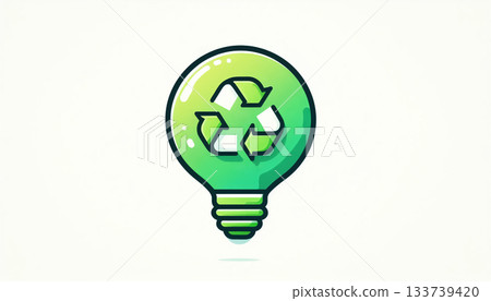 Illustration of a lamp with the recycling symbol. Concept environment Illustration of a lamp with the recycling symbol. Concept environment 133739420