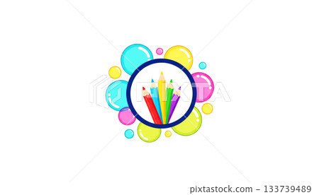 Pencil illustration logo on a white background Pencil illustration logo on a white background 133739489