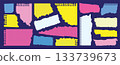 Colorful torn paper notes and ripped notebook sheets in various shapes 133739673