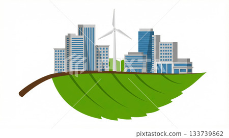 Illustration of a sustainable city supported by green leaves. Environment and sustainability concept 133739862