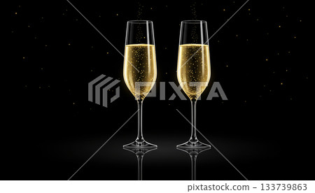 Champagne flutes on black background 133739863