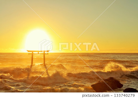 Oarai Isosaki Shrine, Ibaraki Prefecture Torii gate and wave spray 133740279