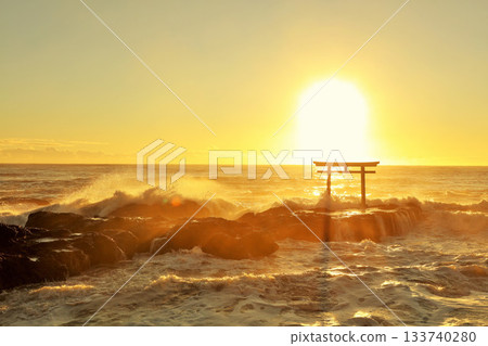 Oarai Isosaki Shrine, Ibaraki Prefecture Torii gate and wave spray 133740280