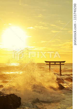Oarai Isosaki Shrine, Ibaraki Prefecture Torii gate and wave spray Oarai Isosaki Shrine, Ibaraki Prefecture Torii gate and wave spray 133740290