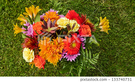 Garden flower composition with grass as the background. Garden flower composition with grass as the background. 133740731