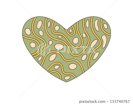 Groovy heart shape with retro abstract pattern and wavy swirl in colorful style. retro element appears as graphic symbol, expressive and bold for trendy backgrounds, sticker, or pop project use. Groovy heart shape with retro abstract pattern and wavy swirl in colorful style. retro element appears as graphic symbol, expressive and bold for trendy backgrounds, sticker, or pop project use. 133740767