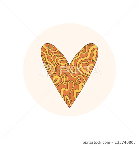 Groovy retro heart and circle sticker label with orange pattern gives a cool seal for box lid or package. This y2k inspired design creates a playful accent as modern, positive product tag. Groovy retro heart and circle sticker label with orange pattern gives a cool seal for box lid or package. This y2k inspired design creates a playful accent as modern, positive product tag. 133740805