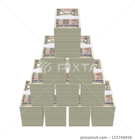 Economic illustration material - pile of new banknotes, realistic 10,000 yen bills, 100 million yen bills, pile (1_3) 133740856
