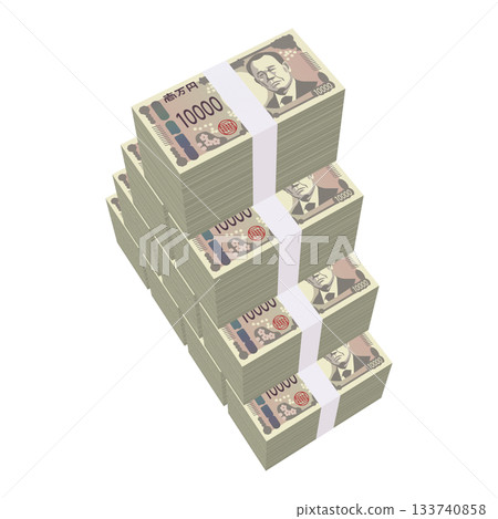 Economic illustration material - pile of new banknotes, realistic 10,000 yen bills, 100 million yen bills, pile (1_5) Economic illustration material - pile of new banknotes, realistic 10,000 yen bills, 100 million yen bills, pile (1_5) 133740858
