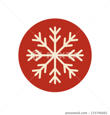 Red circle label with white snow flake icon and outline design. Ornament seal for winter package or box, perfect for holiday, christmas or xmas decoration in a modern seasonal style. Red circle label with white snow flake icon and outline design. Ornament seal for winter package or box, perfect for holiday, christmas or xmas decoration in a modern seasonal style. 133740881