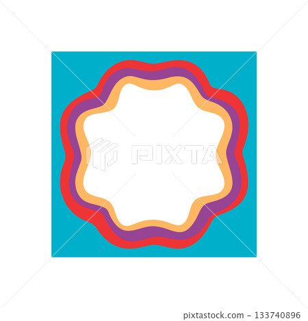 Groovy retro wavy frame border shape with colorful pop outline on abstract background. Funky y2k design forms a playful border and unique outline, perfect for creative projects in a modern style. 133740896