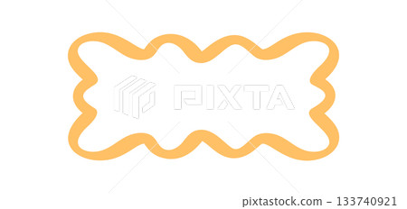 Groovy wavy rectangle outline border frame with bold line in soft orange. Retro y2k shape as abstract graphic element, vintage background accent or modern border design for pop art visuals. 133740921
