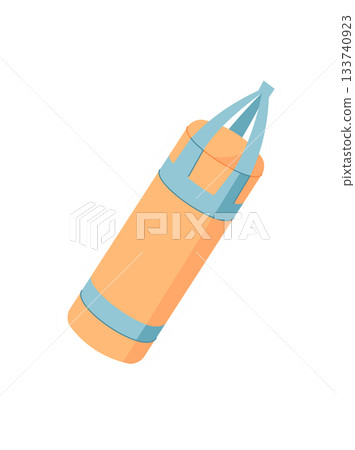 Flat boxing bag sticker for sport. Strong gym equipment for fitness and workout. Essential training tool boxer and athlete, dynamic healthy lifestyle image. 133740923