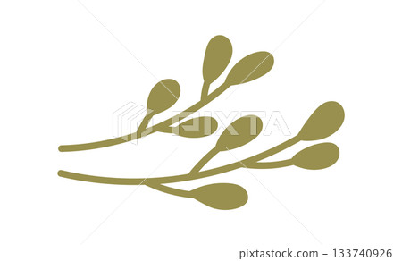 Green mistletoe branch flat silhouette decor with eco holiday theme. Christmas plant in kraft style as festive gift box element. Modern concept for seasonal decoration. 133740926
