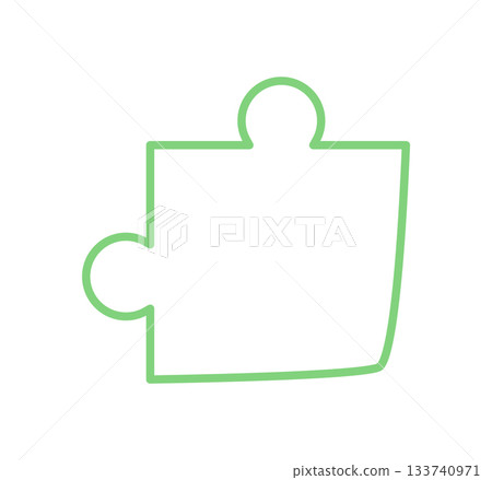 Flat outline of green jigsaw puzzle piece in silhouette style. Clean and simple graphic concept of boardgame play and leisure. Great for table game themes toy designs. 133740971