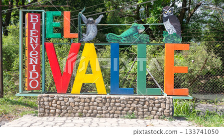 Welcome sign in El Valle tourists and ex-pat town located in Anton Valley in Panama Welcome sign in El Valle tourists and ex-pat town located in Anton Valley in Panama 133741050