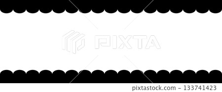 Top and bottom scalloped borders. Banner template with horizontal wavy lines and empty space for text. Vector graphic illustration 133741423