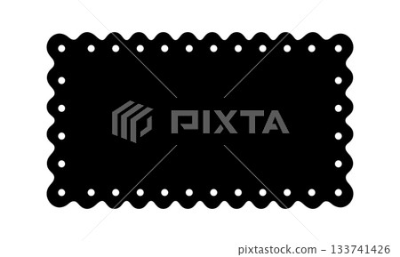 Rectangle shape with scalloped dotted borders. Rectangular geometric form with curvy edges. Blank textbox, tag or label template isolated on white background. Vector graphic illustration Rectangle shape with scalloped dotted borders. Rectangular geometric form with curvy edges. Blank textbox, tag or label template isolated on white background. Vector graphic illustration 133741426