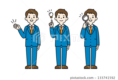 Guiding, inspiration, investigation, full body vector illustration material set of a young man in a suit_Color 133741592