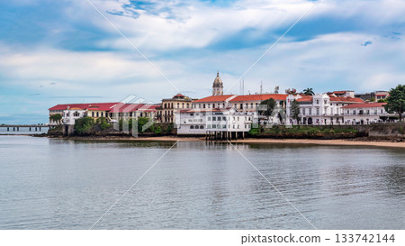 Panama City, Casco Viejo with the Presidential Palace in the foreground. Panama City, Casco Viejo with the Presidential Palace in the foreground. 133742144