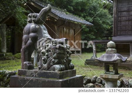 Guardian dog statues at the entrance to the shrine 133742203