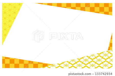 黃色日式圖案背景插圖邊框 黃色日式圖案背景插圖邊框 133742934