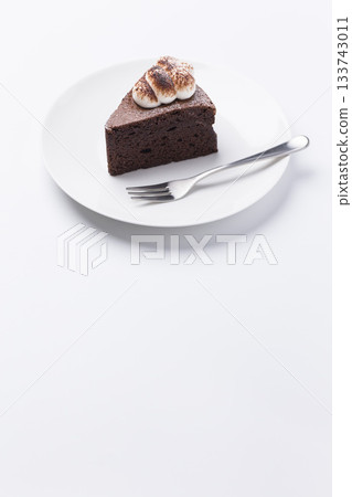 盤子上的蛋糕,巧克力蛋糕,白色背景 盤子上的蛋糕,巧克力蛋糕,白色背景 133743011