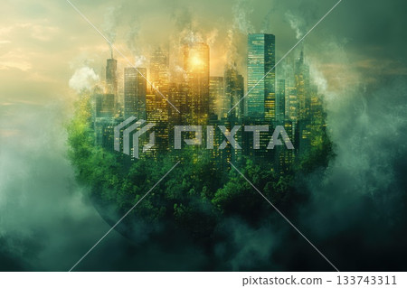 A city is shown in a round shape with a green forest surrounding it A city is shown in a round shape with a green forest surrounding it 133743311
