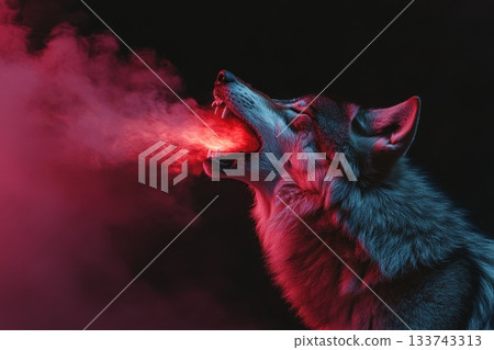 A wolf is blowing smoke out of its mouth A wolf is blowing smoke out of its mouth 133743313