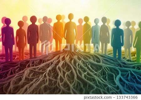 Multicolor Paper Cutouts of People Arranged Like a Tree Structure Multicolor Paper Cutouts of People Arranged Like a Tree Structure 133743366