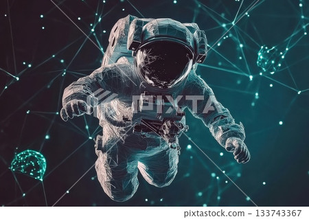 A man in a spacesuit is floating in space A man in a spacesuit is floating in space 133743367
