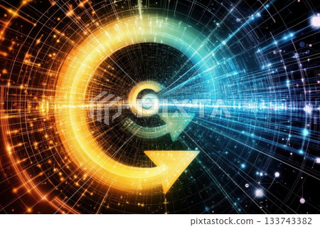 A colorful spiral with two arrows pointing in opposite directions 133743382