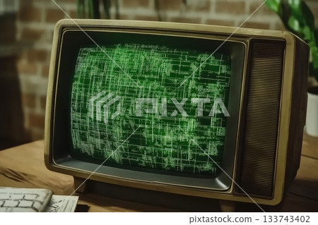 Vintage Television with Futuristic Digital Display of Code Patterns Vintage Television with Futuristic Digital Display of Code Patterns 133743402