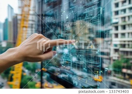 Hand Interacting with Digital Display in Urban Construction Environment Hand Interacting with Digital Display in Urban Construction Environment 133743403