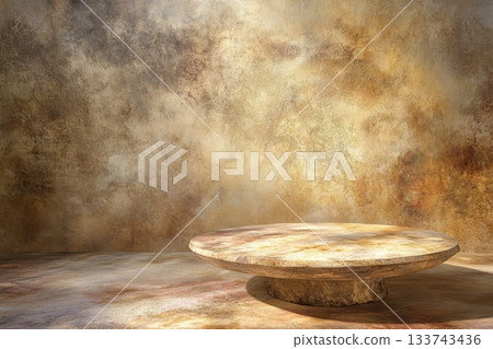 Abstract Pedestal with Soft Lighting in a Textured Room Environment 133743436