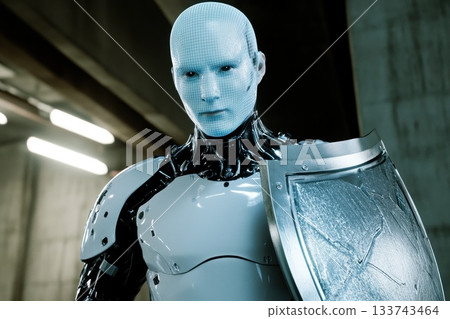 Cyber Security Guardian Represented as an AI with Protective Shield 133743464