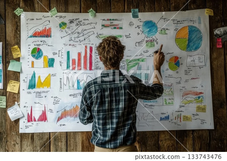 Clinical Researcher Presenting Data on a Large Whiteboard 133743476
