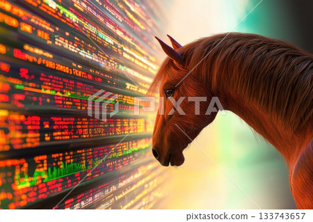 Majestic Horse Profile Against Colorful Abstract Data Background 133743657