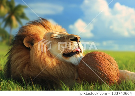 Majestic Lion Lounging in Sunny Savannah Blissful Relaxation Majestic Lion Lounging in Sunny Savannah Blissful Relaxation 133743664