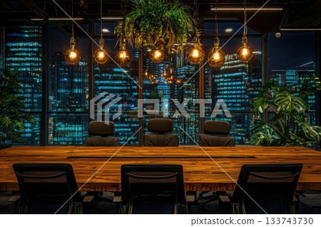 A large wooden table with several chairs around it A large wooden table with several chairs around it 133743730