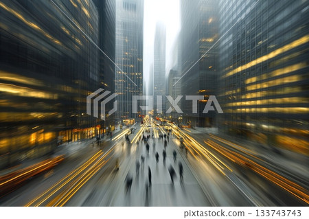 A blurry city street with a lot of people walking and cars driving 133743743