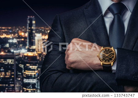 A man wearing a suit and tie is wearing a watch A man wearing a suit and tie is wearing a watch 133743747