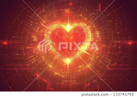 Glowing Heart Shape with Radiant Energy and Abstract Background Glowing Heart Shape with Radiant Energy and Abstract Background 133743793