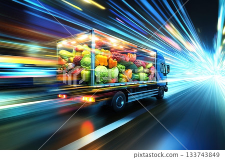 Fast Delivery Truck Racing Against Time with Colorful Vegetables Fast Delivery Truck Racing Against Time with Colorful Vegetables 133743849