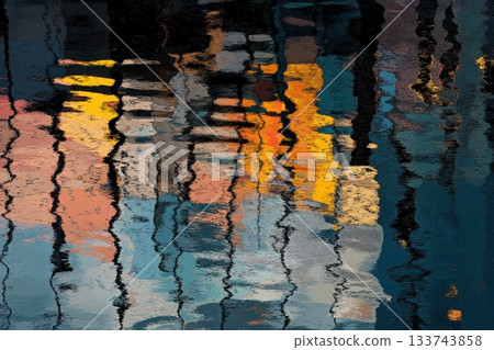 Abstract Reflections of a Bustling Cityscape in Vibrant Colors 133743858
