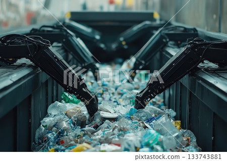 Futuristic AI Powered Robotic Recycling Plant in Action Futuristic AI Powered Robotic Recycling Plant in Action 133743881