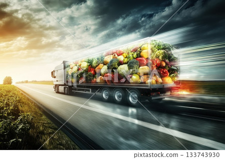 Powerful Delivery Truck Racing Against Time on Open Road 133743930