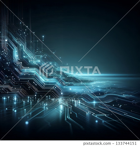 Futuristic blue technology background with fast data lines and digital circuit globe in cyberspace. 133744151