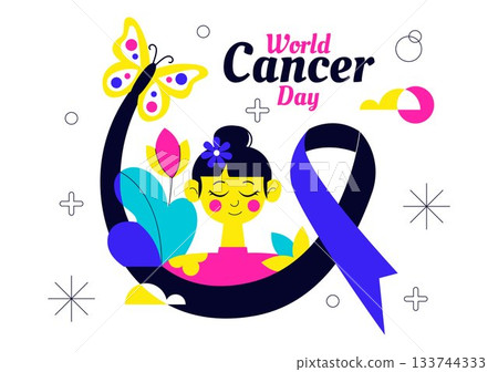 World Cancer Day Vector Illustration on February 4 Featuring a Ribbon to Raise Cancer Awareness and Support Women's Healthcare in a Flat Background 133744333